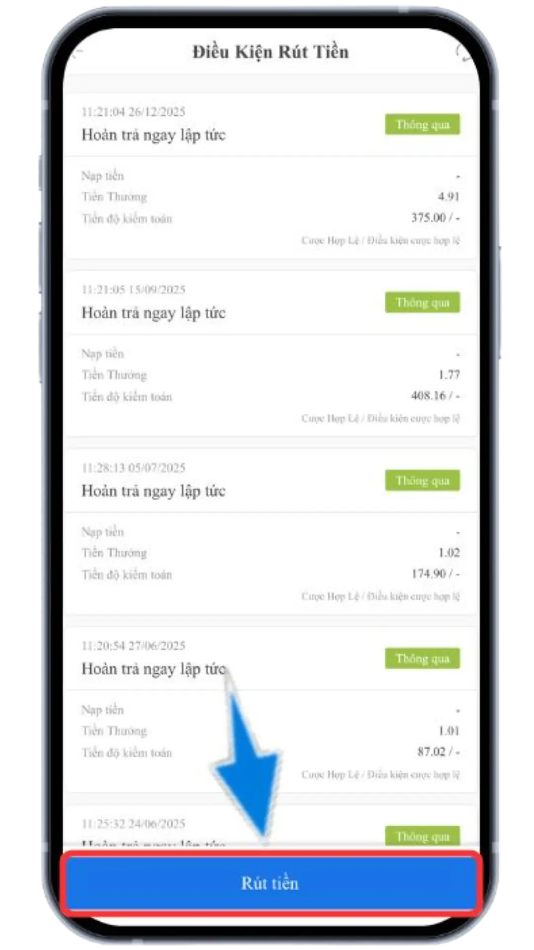 Bước 2: Chọn "RÚT TIỀN"